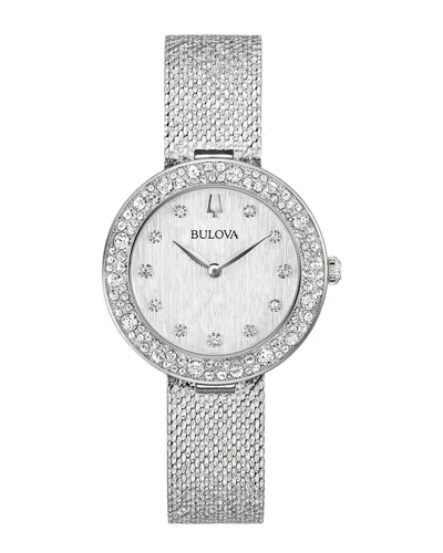 Bulova Crystal Womens Crystal Accent Silver Tone Stainless Steel Strap Watch 96l329