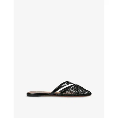 Alaïa Fishnet And Leather Flip Flops Flat Mules Shoes In Black
