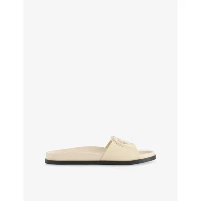 Gucci Logo Cut Out Slides Sandals White In New Ivoire
