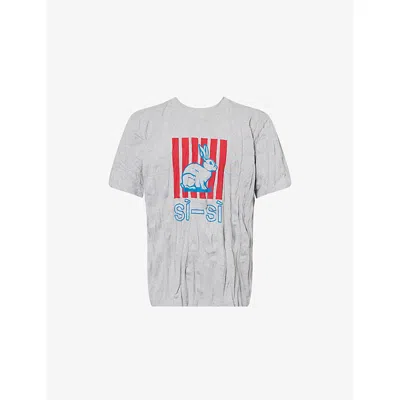 Bottega Veneta Men Grey Crewneck T-shirt With Maxi Print On The Front And Wrinkled Ffect In Cotton M In Gray