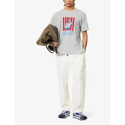 Bottega Veneta Men Grey Crewneck T-shirt With Maxi Print On The Front And Wrinkled Ffect In Cotton M In Gray