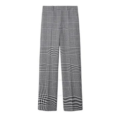 Burberry Warped Houndstooth Wool Trousers In Black