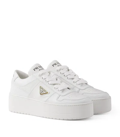 Prada Downtown Bold Leather Sneakers In White