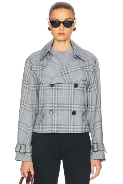 Burberry Check Silk Blend Trench Jacket In Blue