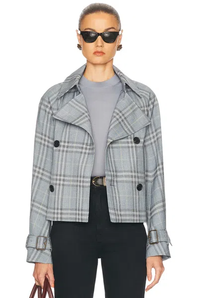 Burberry Check Silk Blend Trench Jacket In Blue