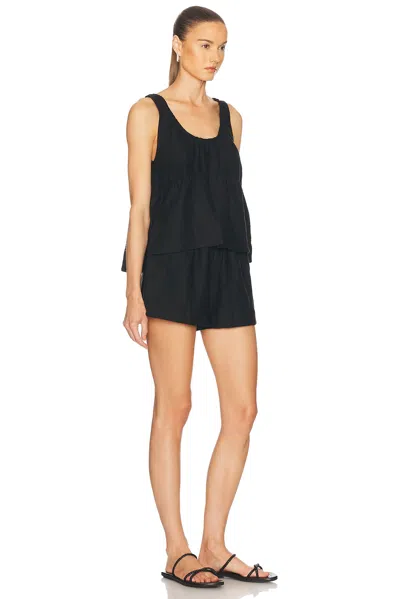 Deiji Studios Linen Tank And Shorts Pajama Set In Black