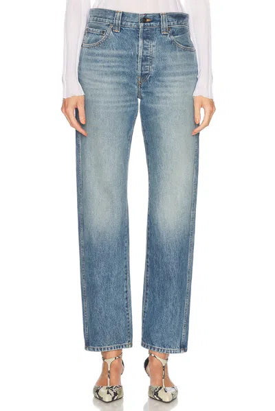 Khaite Martin Distressed Rigid High-rise Straight-leg Jeans In Blue