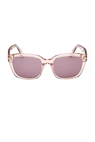 Tom Ford Haylay 53mm Square Sunglasses In Shiny Transparent Powder Rose
