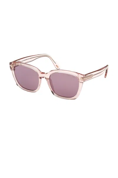 Tom Ford Haylay 53mm Square Sunglasses In Shiny Transparent Powder Rose