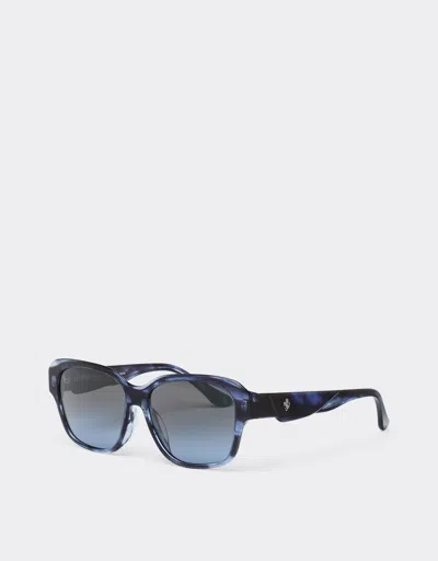 Ferrari Sunglasses In Striped Blue Acetate With Polarised Gradient Blue Lenses In Blu Scozia