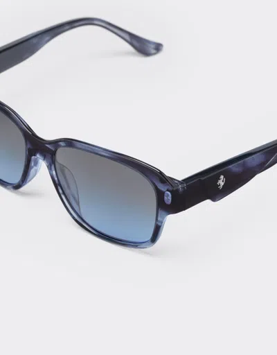Ferrari Sunglasses In Striped Blue Acetate With Polarised Gradient Blue Lenses In Blu Scozia