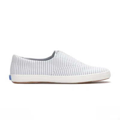 Keds Women's Champion Round Toe Ticking Stripe Slip On Canvas Sneakers In Grey