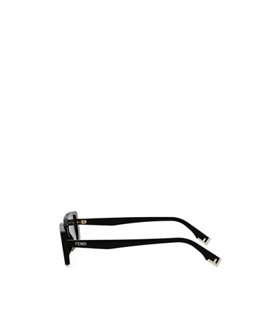 Fendi Way Rectangle Sunglasses In Shiny Black/grey