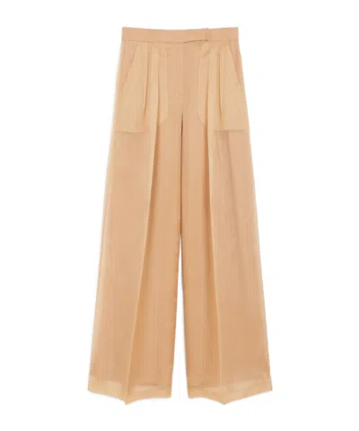 Max Mara Wide-leg Trousers In Sheer Organza With Pleated Detailing In Camel