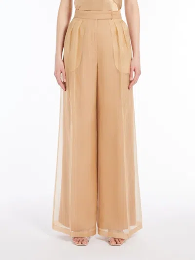 Max Mara Wide-leg Trousers In Sheer Organza With Pleated Detailing In Camel