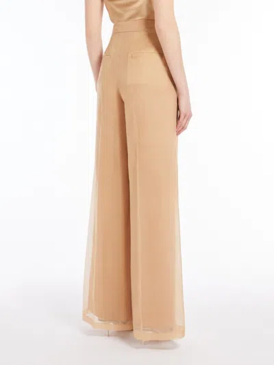 Max Mara Wide-leg Trousers In Sheer Organza With Pleated Detailing In Camel