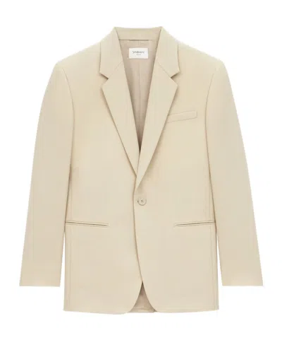 Saint Laurent Light Beige Single-breasted Wool Jacket In Neutral