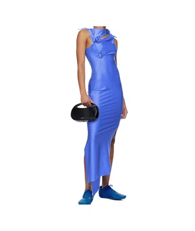 Coperni Asymmetrical Floral Applique Midi Dress In Blue