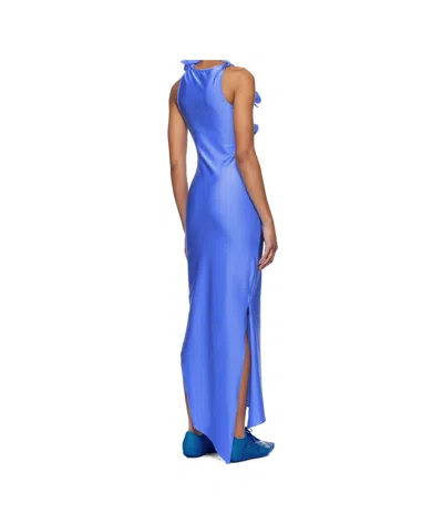 Coperni Asymmetrical Floral Applique Midi Dress In Blue