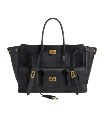 Balenciaga Black Leather Medium Carry All Bel Air Shopping Bag In Black