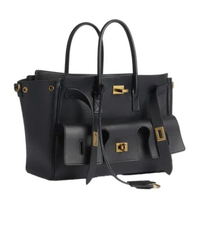 Balenciaga Black Leather Medium Carry All Bel Air Shopping Bag In Black