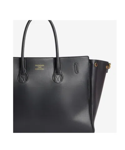 Balenciaga Black Leather Medium Carry All Bel Air Shopping Bag In Black