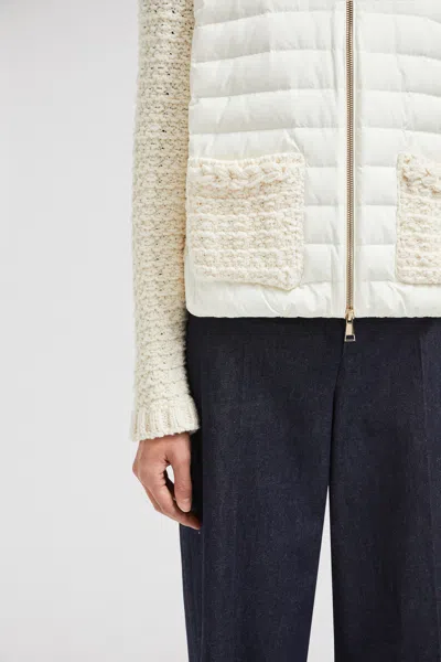 Moncler Cardigan Zippé Matelassé En Coton In White