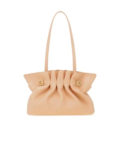 Ferragamo Pink Crossbody Bag With Chain-link Handle And Gancini Plaque On The Front In Pink