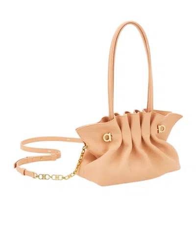 Ferragamo Pink Crossbody Bag With Chain-link Handle And Gancini Plaque On The Front In Pink