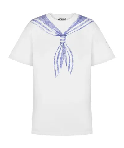 Moschino White T-shirt With Trompe Loeil Nautical Scarf Effect In White