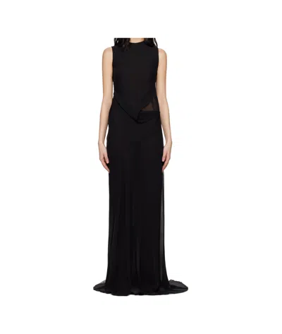 Ann Demeulemeester Leah Long Asymmetric Dress In Silk Georgette In Black