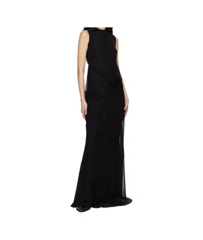 Ann Demeulemeester Leah Long Asymmetric Dress In Silk Georgette In Black