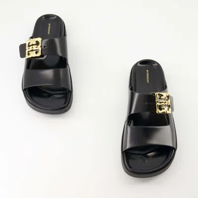 Givenchy Liquid Dad Leather Slides With 4g Hardware In Black