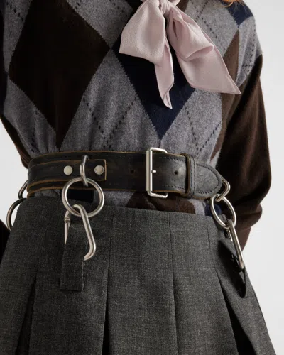 Prada Skirt Belted Waist Metal Hardware In Black