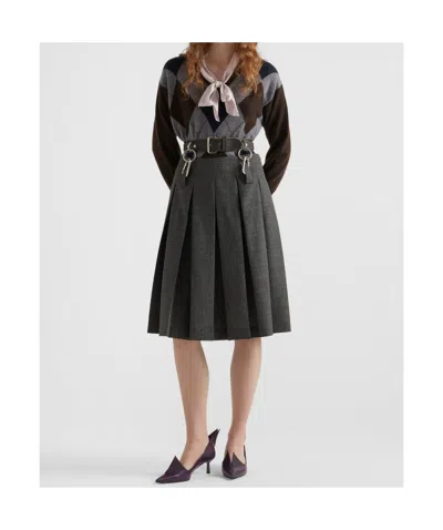 Prada Skirt Belted Waist Metal Hardware In Black