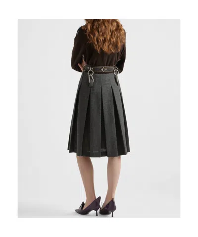 Prada Skirt Belted Waist Metal Hardware In Black