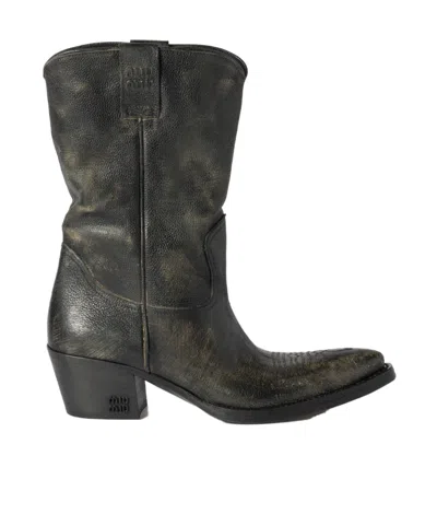 Miu Miu Leather Boots In Cocoa Brown