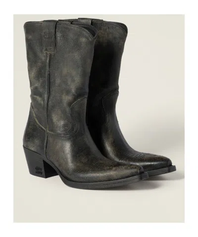 Miu Miu Leather Boots In Cocoa Brown