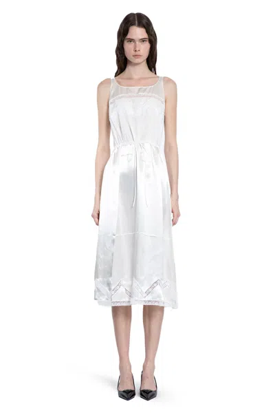 Prada Batiste Embroidered Midi Dress In White