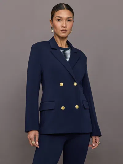 Carbon38 Double Breasted Blazer In Scuba In Navy