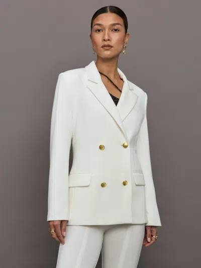 Carbon38 Double Breasted Blazer In Scuba In White