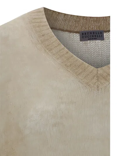 Brunello Cucinelli Sparkling Mohair And Wool Sweater In Neutrals