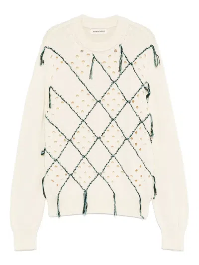 Namacheko Crewneck Sweater With Cut-out Diamond Pattern In Neutrals