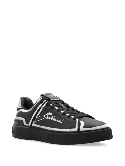 Balmain B-court Leather Low-top Sneakers In Black