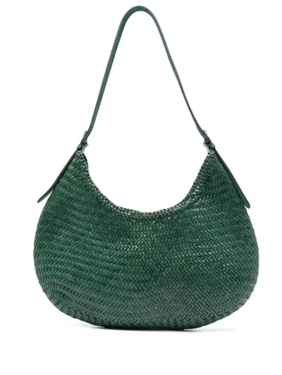 Dragon Diffusion Curved Woven Texture Shoulder Bag In Green