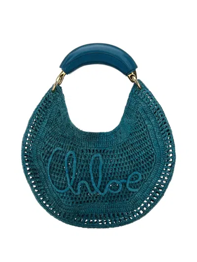 Chloé Chloe Women Teal Green Raffia Banana Handbag In Blue