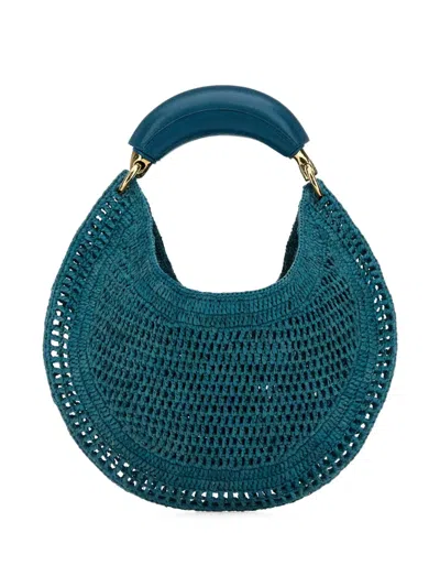 Chloé Chloe Women Teal Green Raffia Banana Handbag In Blue