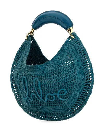 Chloé Chloe Women Teal Green Raffia Banana Handbag In Blue