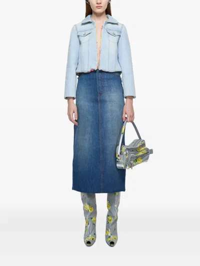 Acne Studios Floral-lining Denim Jacket In Blue