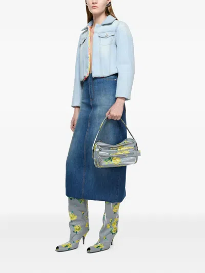 Acne Studios Floral-lining Denim Jacket In Blue
